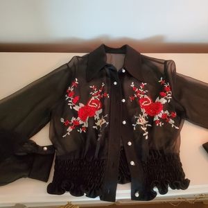 Vintage 70s Sheer embroidered blouse